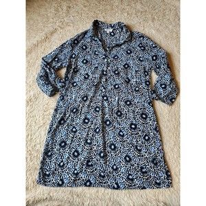 Talbots Navy Blue White Geometric Tunic Dress Cover Up Med Women's